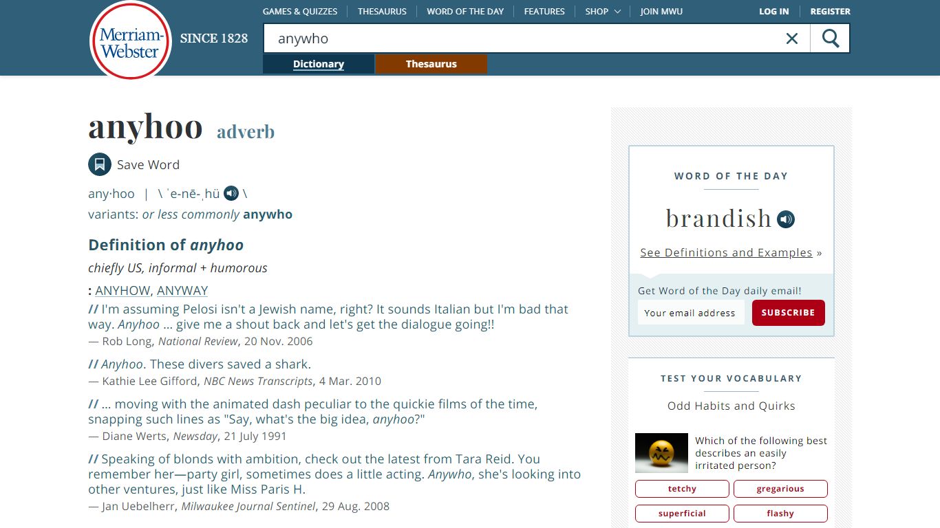 Anywho Definition & Meaning - Merriam-Webster